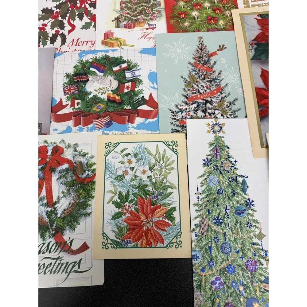 Vintage Christmas Cards Fronts ONLY Greenery Trees Wreaths Scrapbook Crafts 50+